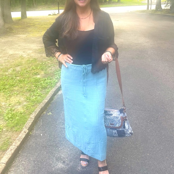 New nwt teal linen long skirt Le lis sz medium - Picture 3 of 3